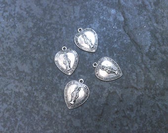 Heart Shaped Miraculous Medal Charms in Silver finish package of 4 0ne inch charms  Mother Mary Virgin Mary charms Religious charms