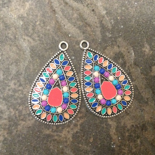 Colorful enamel and rhinestone teardrop dangle charms package of 2 charms