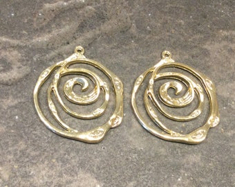 Light gold swirl Charms with reversible light yellow gold finish Package of 2 charms perfect for earrings