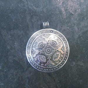 Round Silver Tibetan pendants with Floral pattern One pendant
