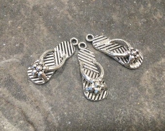 Flip Flop charms with antique silver Finish  Package of 3 charms for beach themed jewelry