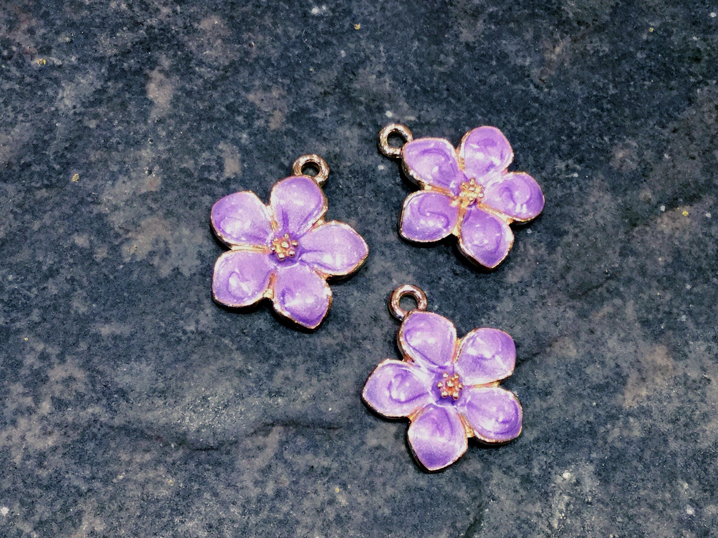 Spring Charm CLEARANCE Spring Flower Charms in Gold Finish With Purple Enamel Detail ...