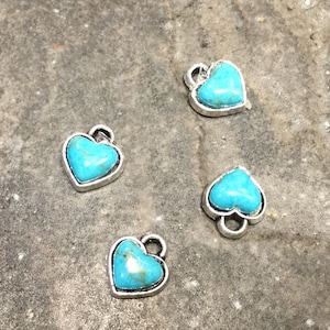 Tiny Turquoise heart pendants with Howlite cabochon Package of 4 Turquoise pendant charms for jewelry making