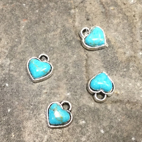 Tiny Turquoise heart pendants with Howlite cabochon Package of 4 Turquoise pendant charms for jewelry making