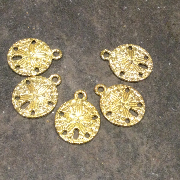 Sand Dollar charms in gold finish Package of 5 charms Top Quality Beach theme charms