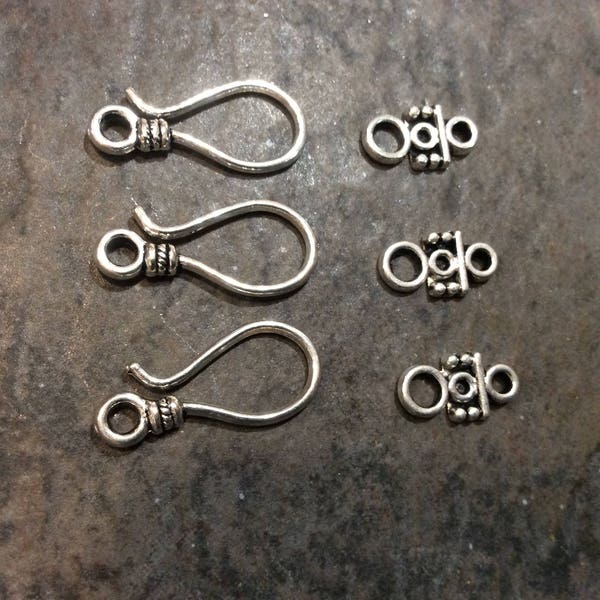 Antique Silver Hook Clasps Bali style clasps pack of 3 clasps Rustic Antique Silver Jewelry Findings