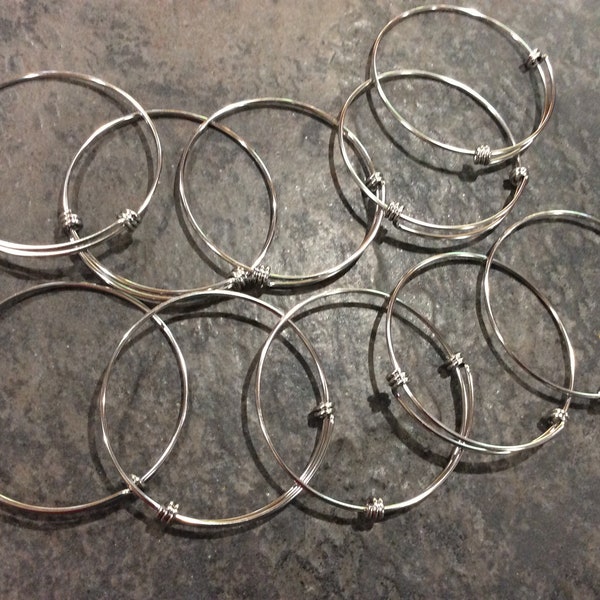 BULK BANGLE SALE Set of 10 Stainless Steel Adjustable bangle bracelets in silver Excellent Quality non-tarnish bangles