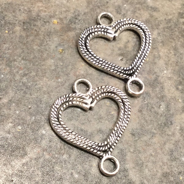 CLEARANCE Heart shaped Silver connectors for jewelry making Earring Connectors Tassel holders package of 2