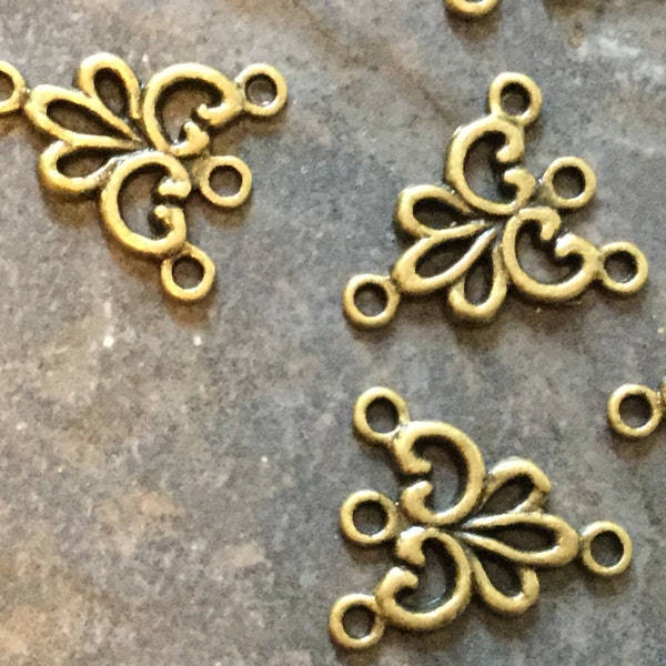 CLEARANCE Antique Bronze Filigree 3 strand necklace connectors package of 5 chandelier earring connectors Vintage look connectors