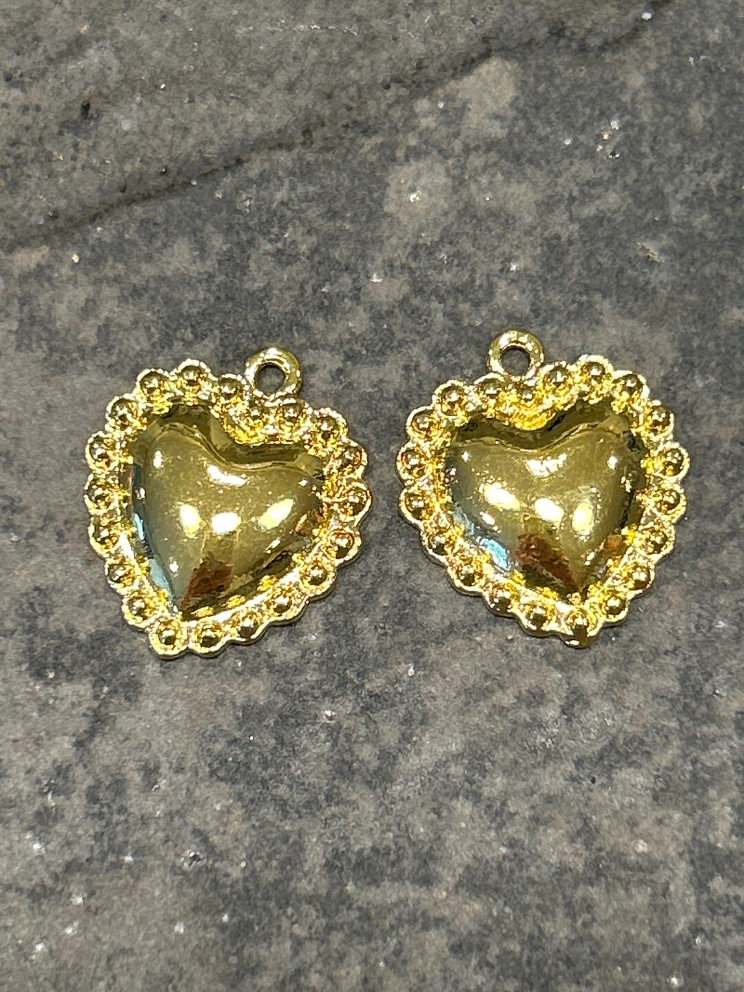 Antique Gold Puffed Heart Charms Package of 2 High Quality Charms or ...