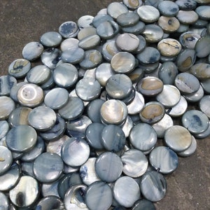 Blue gray Shell coin pearl beads 14mm One 16” strand of freshwater shell beads