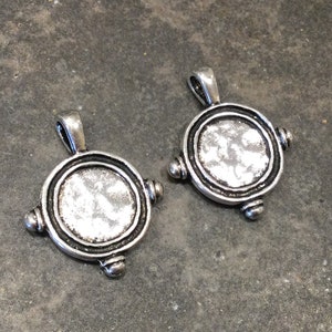 Rustic Round hammered Silver charm with pendant bail Package of 2 for Boho style Pendants and Minimalist Necklaces One pendant