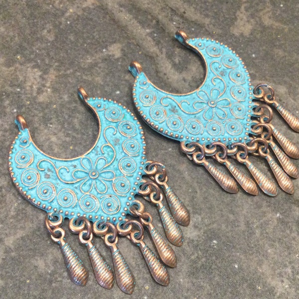 Copper patina pendant or earring charms package of 2 Focal pendant for jewelry making Copper charms and pendants