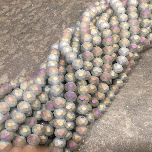 SPECIAL BUY Purple smoke matte finish faceted crystal rondelle beads 8mm 16 inch strand