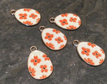 Easter Egg charms in gold finish with coral and white enamel Package of 5 charms