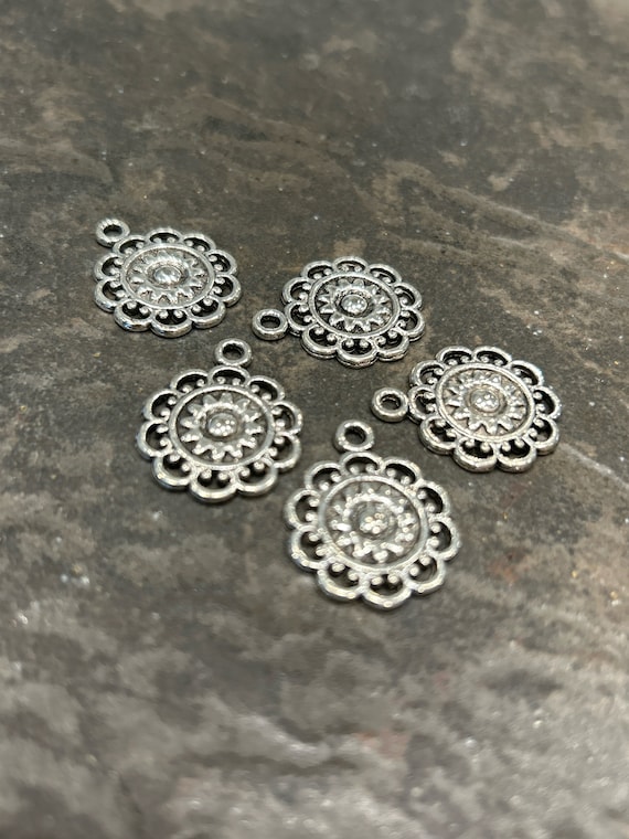 Ximimark 20Pcs Antique Silver Filigree Wraps - Hollow Out Jewelry Making Charms For Earrings