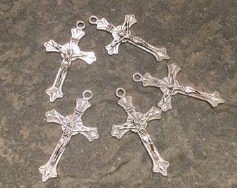 CLEARANCE Crucifix Cross Charms perfect for Rosaries package of 5 charms antique silver finish