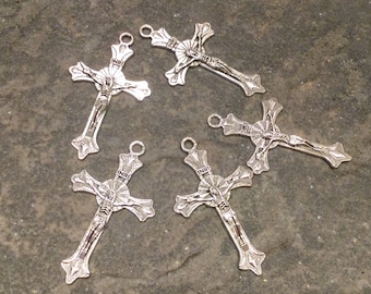 CLEARANCE Crucifix Cross Charms perfect for Rosaries package of 5 charms antique silver finish