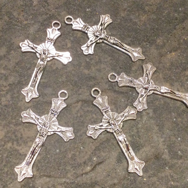 CLEARANCE Crucifix Cross Charms perfect for Rosaries package of 5 charms antique silver finish