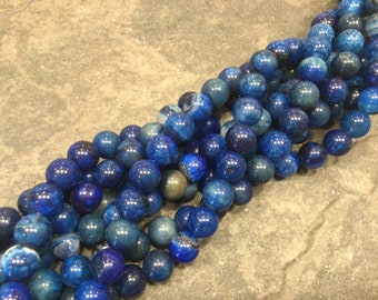Lapis blue Crackle Agate 8mm beads 15 inch  strand for jewelry making Gorgeous Fall colors!