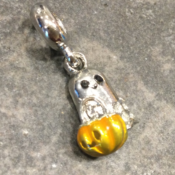 Large Hole Halloween Ghost and pumpkin Charms One charm perfect for European bracelets and cord