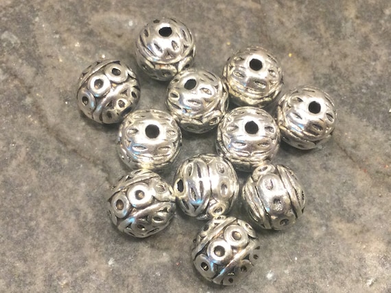 Silver Ball Beads Package of 10 Round, Patterned 8mm Beads for Jewelry  Making Beautiful Quality 