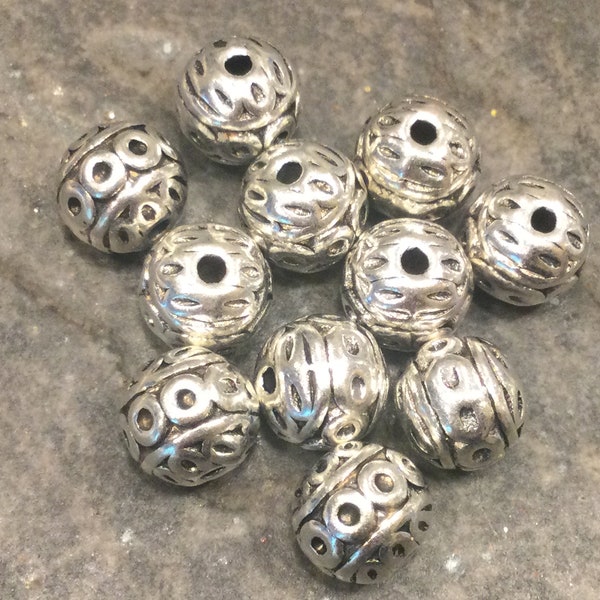 Silver ball beads Package of 10 round, patterned 8mm beads for jewelry making Beautiful quality!