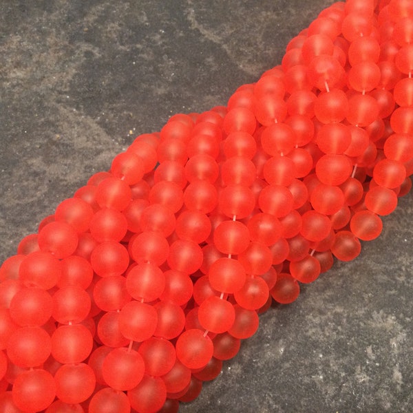 SPECIAL BUY Frosted Cherry Red glass beads 8mm Extra long 31 inch strand