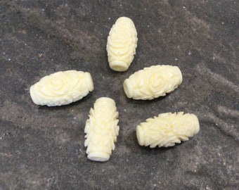 Cinnabar barrel beads Package of 5 beads Ivory Chinese carved beads