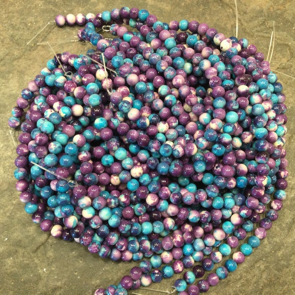 Perles de pierres précieuses rondes violet violet et turquoise de 6 mm Brin complet de 15 po