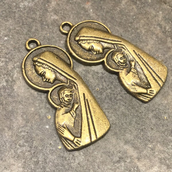 CLEARANCE Rustic Mother Mary Virgin Mary charms in bronze finish Religious charms for pendants package of 2 Mary pendant