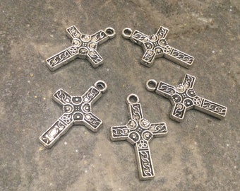 CLEARANCE Celtic Cross Charms Package of 5 charms Antique Silver Celtic Cross Charms