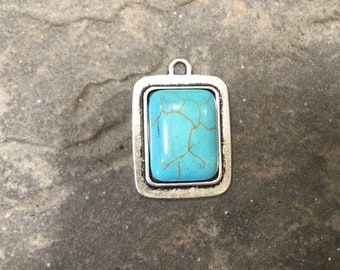 Square Tibetan Turquoise pendants with Howlite cabochon One pendant for jewelry  making