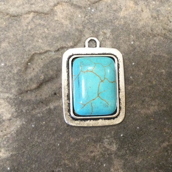 Square Tibetan Turquoise pendants with Howlite cabochon One pendant for jewelry  making