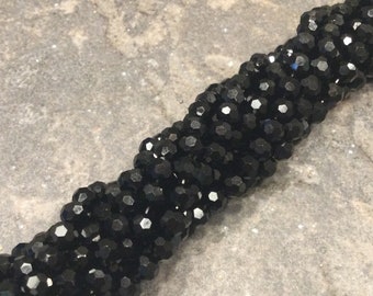 BLACK FRIDAY SPECIAL Opaque Jet Black faceted crystal round beads 4mm 13 inch strand