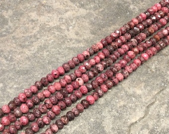 Dark pink with black speckle Malaysian Jade gemstone beads Faceted rondelle gemstone beads 14 inch strand of 4mm beads