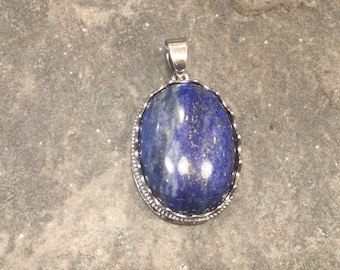 Lapis Lazuli Oval pendant 30mm One Platinum plated gemstone pendant for jewelry making