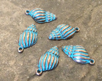 Copper Conch Shell with blue patina Charms package of 5 charms Beautifully detailed Beach Charms Summer Charms