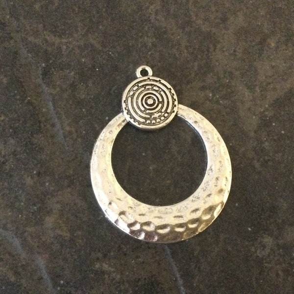 Circle Pendant in hammered silver with filigree detail Boho style statement necklace pendants 44mm Sold per pendant