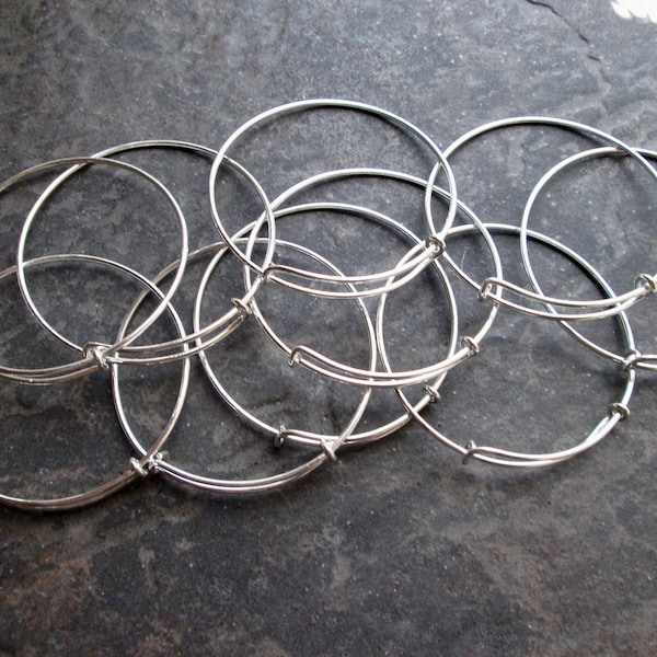 BULK BANGLE SALE Set of 15 Regular Size Adjustable bangle bracelets in bright silver finish