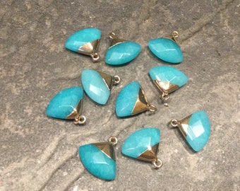 Aqua blue Jade gemstone pendants with gold plated bail  for jewelry making One pendant