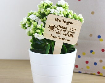 Thank You For Helping Me Shine Personalised Teacher Plant Marker: Engraved Wooden Gift