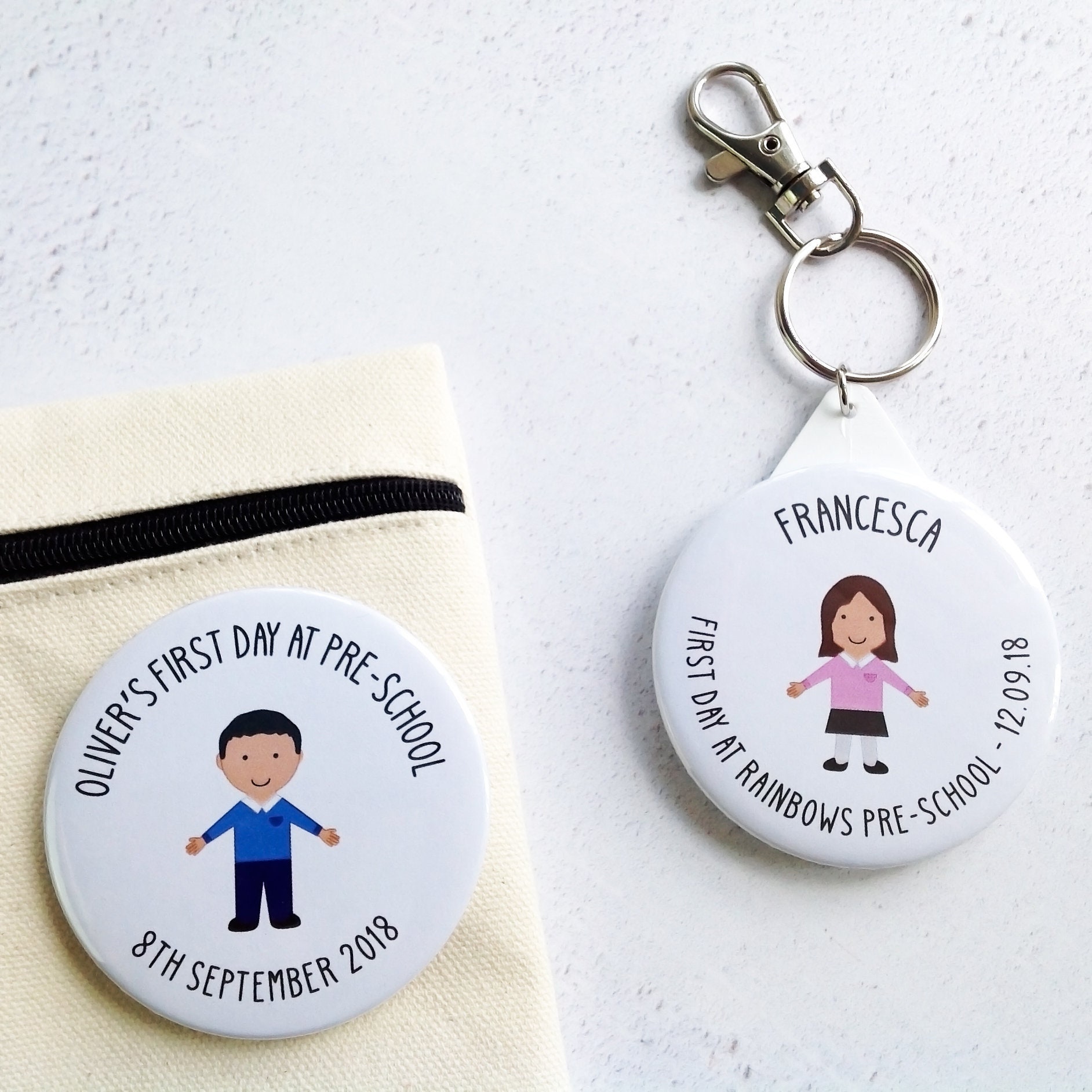 First Day At Pre-School Badge Or Keyring | Etsy