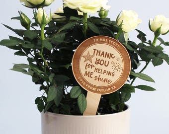 Thank You For Helping Me Shine Wooden Plant Marker, thank you for helping us grow, thank you teacher gifts, gifts for teachers