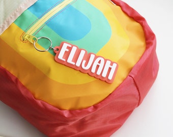 Personalised Acrylic Name Keyring, Two-Tone School Bag Tag