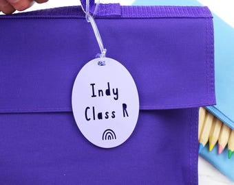 Personalised School Bag Tag: Acrylic Name Tag, Nursery Backpack