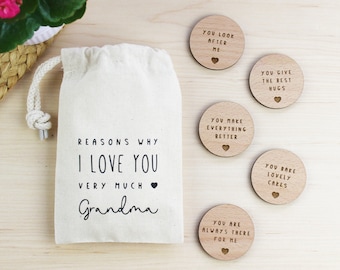 Personalised 'Reasons I Love You' Wooden Tokens Gift for Grandma