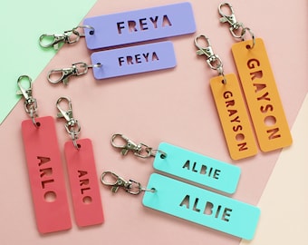 Personalised Name Keyrings Set: Acrylic School Bag Tags