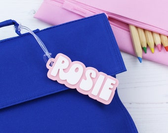 Personalised Acrylic School Bag Tag, Kids Backpack Name Tag