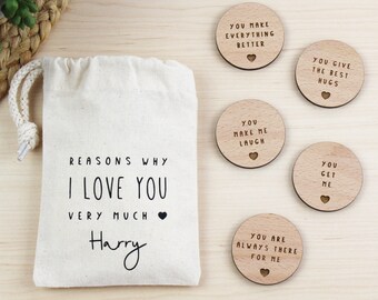 Reasons Why I Love You Tokens, Personalised Reasons I Love You, Gift for Boyfriend, Gift for Girlfriend, Gift for Husband, Gift for Wife